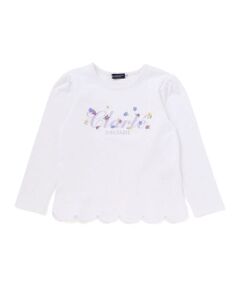 BeBe / べべ Tシャツ | フラワーロゴ刺しゅうスカラップスムース長袖Tシャツ(90~150cm)