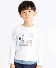 BeBe / べべ Tシャツ | エッフェル塔プリントレイヤード風スムース長袖Tシャツ(90~150cm)