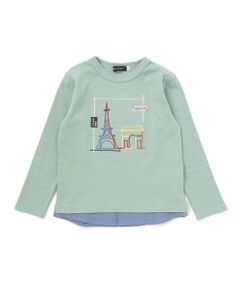 BeBe / べべ Tシャツ | エッフェル塔プリントレイヤード風スムース長袖Tシャツ(90~150cm)