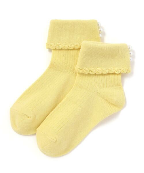 BeBe / べべ ソックス | パールモチーフ折り返しソックス(11~24cm)（イエロー）