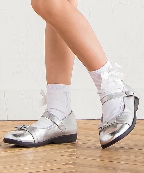 BeBe / べべ ソックス | リボンモチーフケーブルラインクルーソックス(11~24cm) | 詳細1