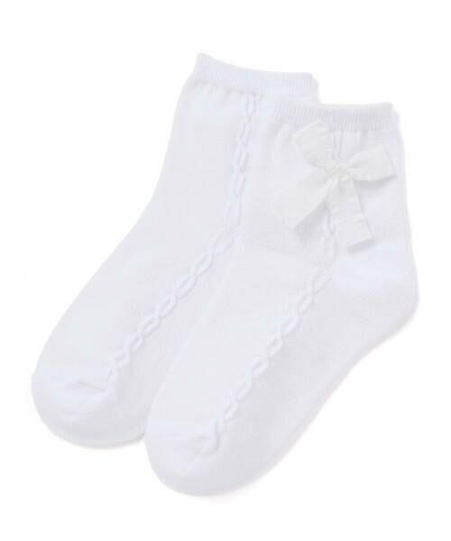 BeBe / べべ ソックス | リボンモチーフケーブルラインクルーソックス(11~24cm)（ホワイト）