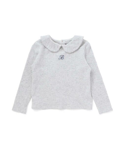 BeBe / べべ ミニ・ひざ丈スカート | 針抜き丸襟長袖ブラウス+サスペンダースカートセット(80~100cm) | 詳細3