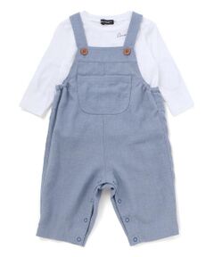 BeBe / べべ サロペット・オールインワン | スラブ天竺肘パッチ長袖Tシャツ+オーバーオールセット(80~90cm)