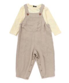 BeBe / べべ サロペット・オールインワン | スラブ天竺肘パッチ長袖Tシャツ+オーバーオールセット(80~90cm)