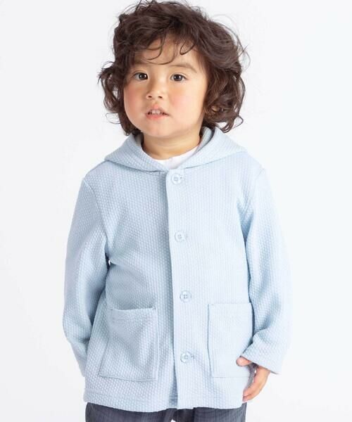 BeBe / べべ カーディガン・ボレロ | メランジワッフルポンポンフード付き長袖カーディガン(80~100cm)（ブルー）