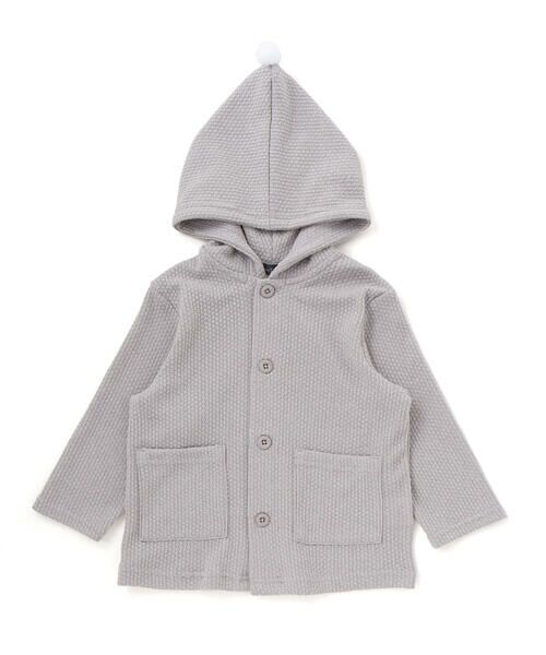 BeBe / べべ カーディガン・ボレロ | メランジワッフルポンポンフード付き長袖カーディガン(80~100cm)（グレー）