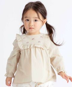 BeBe / べべ シャツ・ブラウス | スクエアフリルお花刺しゅう長袖フレアブラウス(80~100cm)