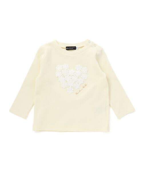 BeBe / べべ Tシャツ | ハートレースモチーフ針抜き長袖Tシャツ(80~100cm)（イエロー）