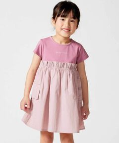 BeBe / べべ ミニ丈・ひざ丈ワンピース | タフタ×天竺ギャザー切り替え半袖ワンピース(80~150cm)