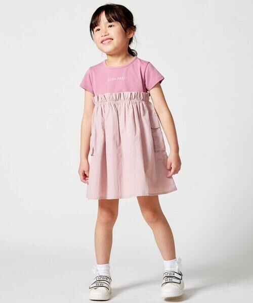 BeBe / べべ ミニ丈・ひざ丈ワンピース | タフタ×天竺ギャザー切り替え半袖ワンピース(80~150cm) | 詳細2