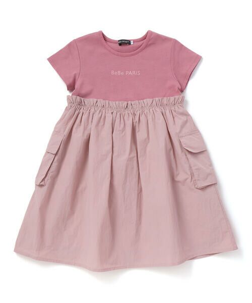 BeBe / べべ ミニ丈・ひざ丈ワンピース | タフタ×天竺ギャザー切り替え半袖ワンピース(80~150cm) | 詳細3