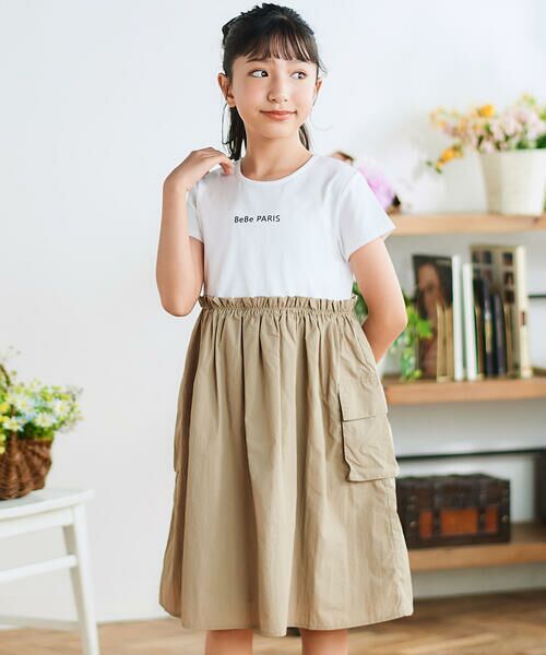 BeBe / べべ ミニ丈・ひざ丈ワンピース | タフタ×天竺ギャザー切り替え半袖ワンピース(80~150cm) | 詳細8