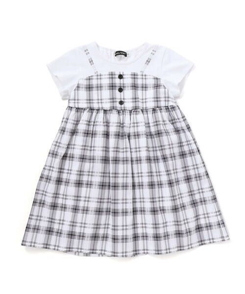 BeBe / べべ ミニ丈・ひざ丈ワンピース | マドラスチェックキャミドッキングワンピース(80~150cm)（ブラック系）