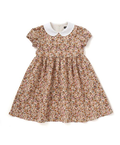 BeBe / べべ ミニ丈・ひざ丈ワンピース | 【DEVEAUX】丸襟ヴィンテージフラワープリントパフスリーブワンピース(100~130cm)（イエロー系）