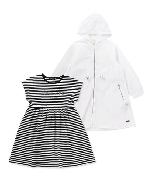 BeBe / べべ ナイロンジャケット | ボーダーギャザーワンピース+シアータフタロングパーカーセット(100~150cm) | 詳細7