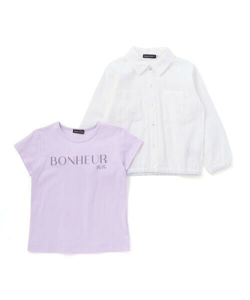 BeBe / べべ シャツ・ブラウス | シアーチェックオーバーシャツ+ロゴ半袖Tシャツセット(100~160cm) | 詳細5