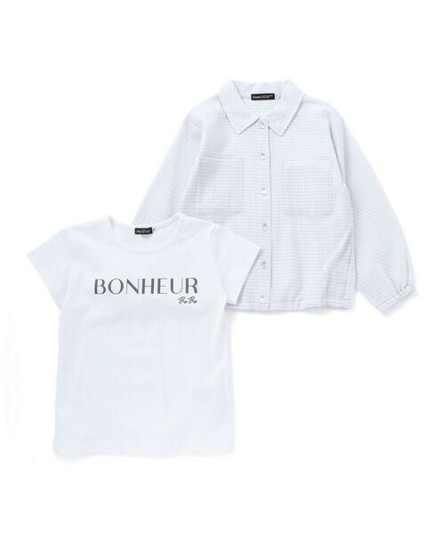 BeBe / べべ シャツ・ブラウス | シアーチェックオーバーシャツ+ロゴ半袖Tシャツセット(100~160cm) | 詳細11