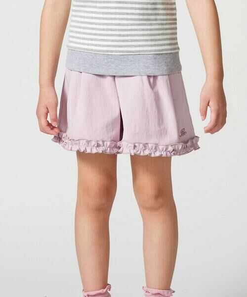 BeBe / べべ ショート・ハーフ・半端丈パンツ | ストレッチワッシャー裾フリルショートパンツ(90~150cm)（ピンク）