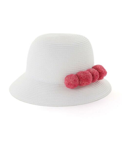 BeBe / べべ ハット | 【アジャスター付】【お揃い】ラフィアポンポンペーパーブレードハット(48~56cm)（ホワイト）
