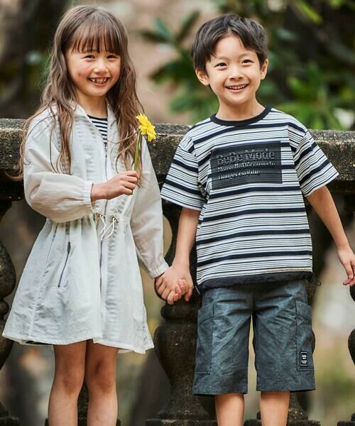 BeBe / べべ Tシャツ | ランダムボーダーエンボスロゴ半袖ドロストTシャツ(90~160cm) | 詳細3