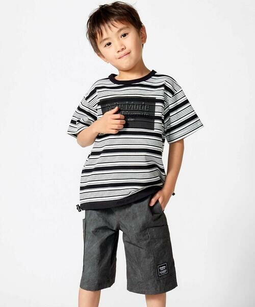 BeBe / べべ Tシャツ | ランダムボーダーエンボスロゴ半袖ドロストTシャツ(90~160cm) | 詳細5