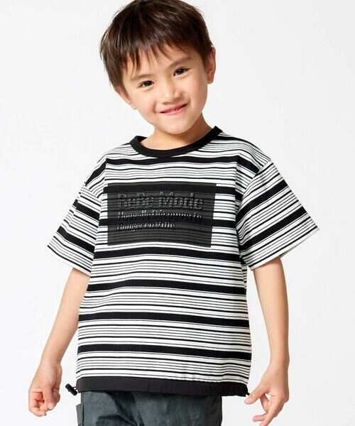 BeBe / べべ Tシャツ | ランダムボーダーエンボスロゴ半袖ドロストTシャツ(90~160cm) | 詳細6