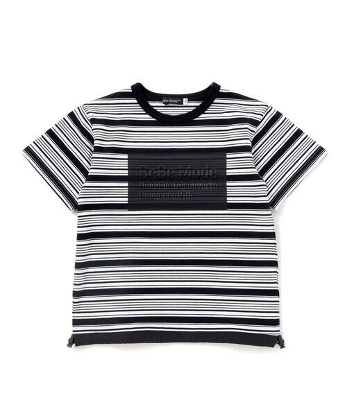BeBe / べべ Tシャツ | ランダムボーダーエンボスロゴ半袖ドロストTシャツ(90~160cm) | 詳細7