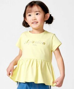BeBe / べべ Tシャツ | ロゴ刺しゅうペプラムフリル天竺半袖Tシャツ(100~150cm)