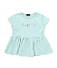 BeBe / べべ Tシャツ | ロゴ刺しゅうペプラムフリル天竺半袖Tシャツ(100~150cm)