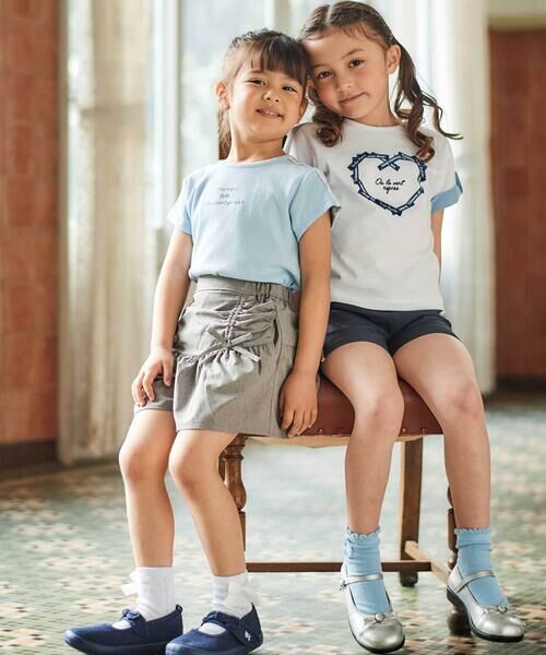 BeBe / べべ Tシャツ | ラベルロゴハートモチーフ袖切り替え天竺半袖Tシャツ(90~150cm) | 詳細3