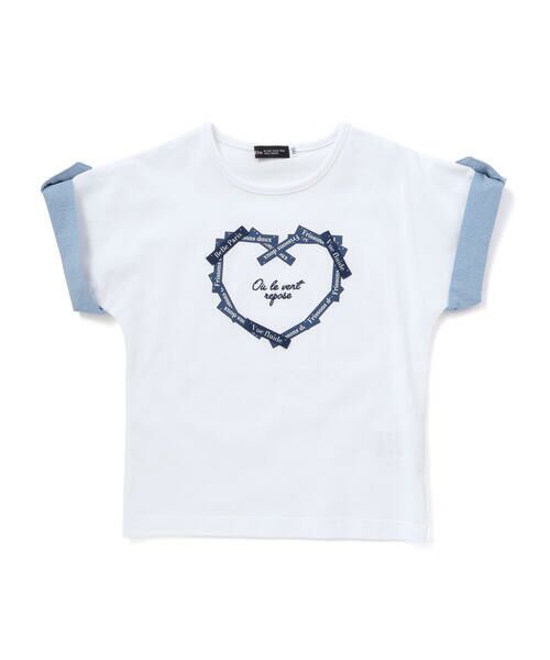 BeBe / べべ Tシャツ | ラベルロゴハートモチーフ袖切り替え天竺半袖Tシャツ(90~150cm) | 詳細4