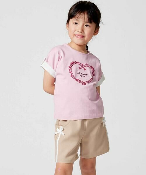 BeBe / べべ Tシャツ | ラベルロゴハートモチーフ袖切り替え天竺半袖Tシャツ(90~150cm) | 詳細14