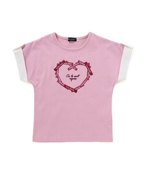 BeBe / べべ Tシャツ | ラベルロゴハートモチーフ袖切り替え天竺半袖Tシャツ(90~150cm) | 詳細15