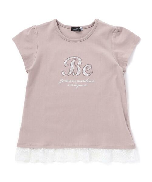 BeBe / べべ Tシャツ | 裾レースBeロゴパッチ刺しゅう天竺半袖Tシャツ(80~150cm)（ベージュ）