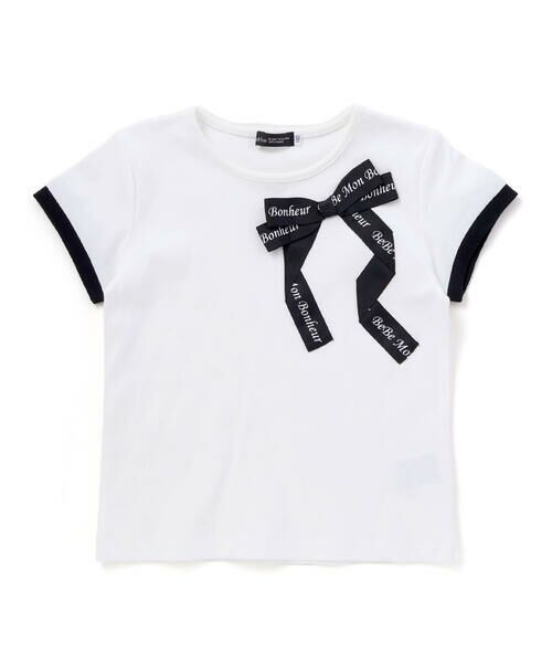 BeBe / べべ Tシャツ | グログランBIGリボンモチーフスムース半袖Tシャツ(80~160cm)（ホワイト）