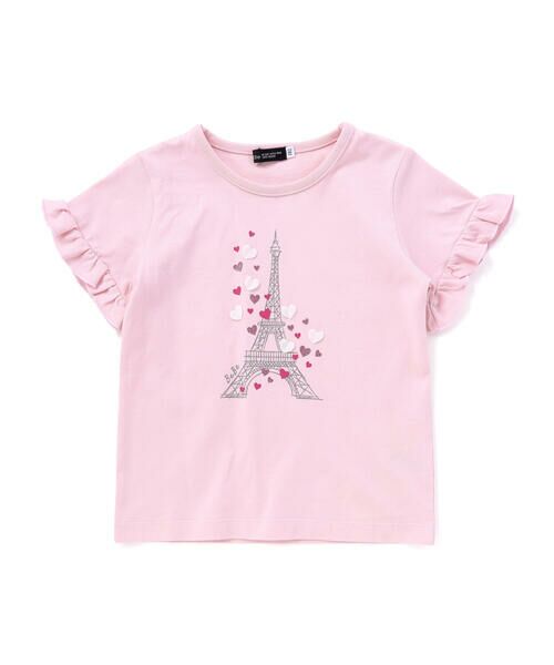 BeBe / べべ Tシャツ | 袖フリルエッフェル塔ハートモチーフ天竺半袖Tシャツ(80~150cm) | 詳細1