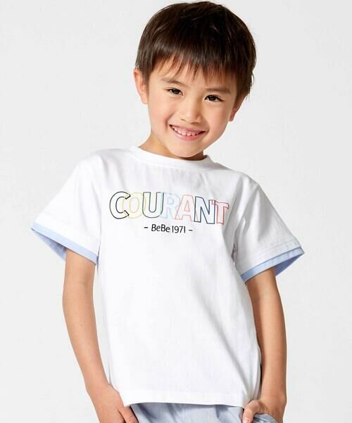 BeBe / べべ Tシャツ | マルチカラーロゴプリント天竺半袖Tシャツ(90~150cm)（ホワイト）