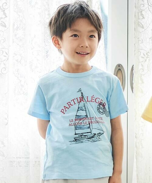 BeBe / べべ Tシャツ | スラブ天竺乗り物スケッチ半袖Tシャツ(80~140cm)（ブルー）