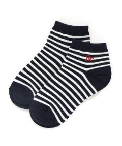 BeBe / べべ ソックス | 【抗菌防臭】ロゴ刺しゅうボーダーアンクルソックス(11~24cm)