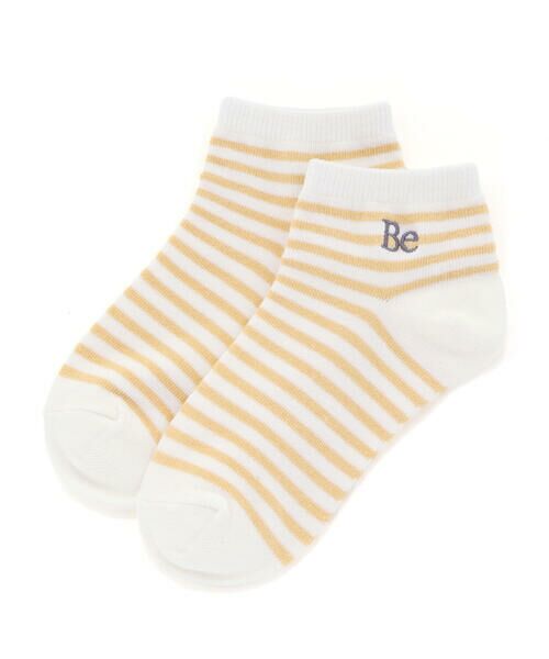 BeBe / べべ ソックス | 【抗菌防臭】ロゴ刺しゅうボーダーアンクルソックス(11~24cm)(イエロー系)