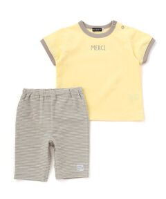BeBe / べべ ベビー・キッズウエア | ロゴ刺しゅう半袖リンガーTシャツ+ボーダーリラックスパンツセット(80~90cm)