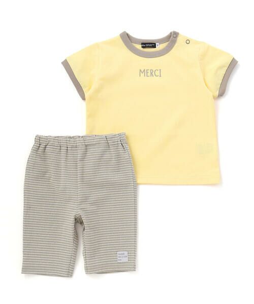 BeBe / べべ ベビー・キッズウエア | ロゴ刺しゅう半袖リンガーTシャツ+ボーダーリラックスパンツセット(80~90cm)（グリーン系）
