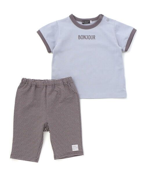 BeBe / べべ ベビー・キッズウエア | ロゴ刺しゅう半袖リンガーTシャツ+ボーダーリラックスパンツセット(80~90cm)（グレー系）