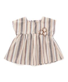 BeBe / べべ シャツ・ブラウス | 【お揃い】リネン調マルチストライプフラワーモチーフブラウス(80~100cm)