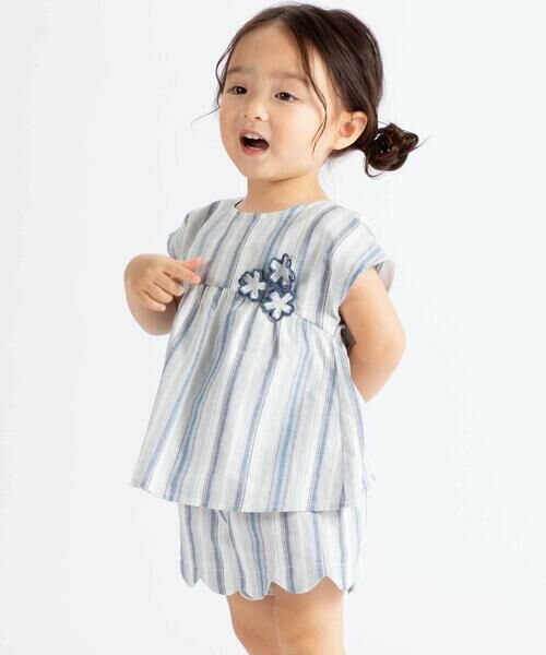 BeBe / べべ シャツ・ブラウス | 【お揃い】リネン調マルチストライプフラワーモチーフブラウス(80~100cm) | 詳細2