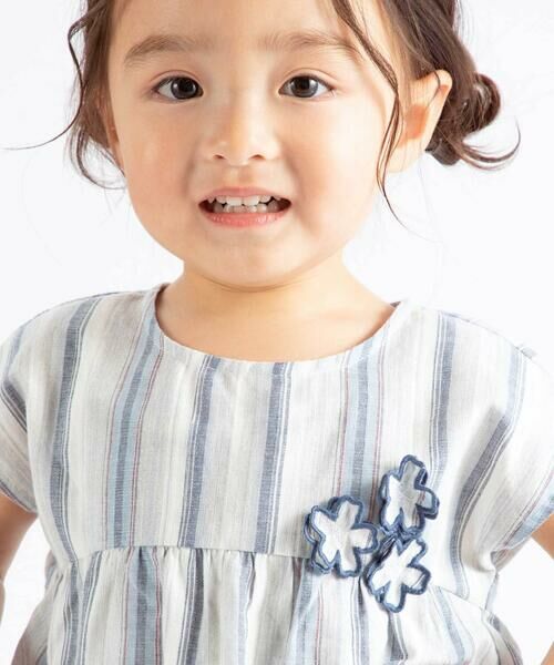 BeBe / べべ シャツ・ブラウス | 【お揃い】リネン調マルチストライプフラワーモチーフブラウス(80~100cm) | 詳細3