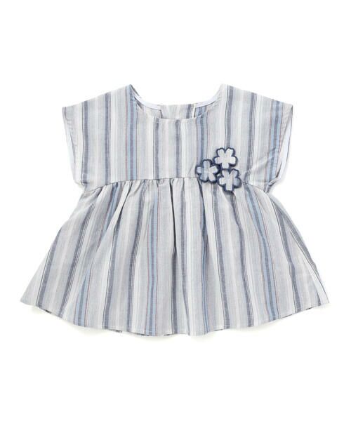 BeBe / べべ シャツ・ブラウス | 【お揃い】リネン調マルチストライプフラワーモチーフブラウス(80~100cm) | 詳細5