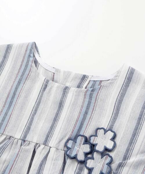 BeBe / べべ シャツ・ブラウス | 【お揃い】リネン調マルチストライプフラワーモチーフブラウス(80~100cm) | 詳細7