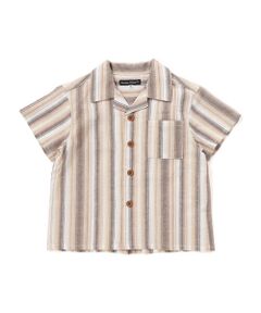 BeBe / べべ シャツ・ブラウス | 【お揃い】リネン調マルチストライプオープンカラー半袖シャツ(80~100cm)